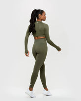 Power Seamless Long Sleeve Crop Top | Khaki WOMEN'S BEST